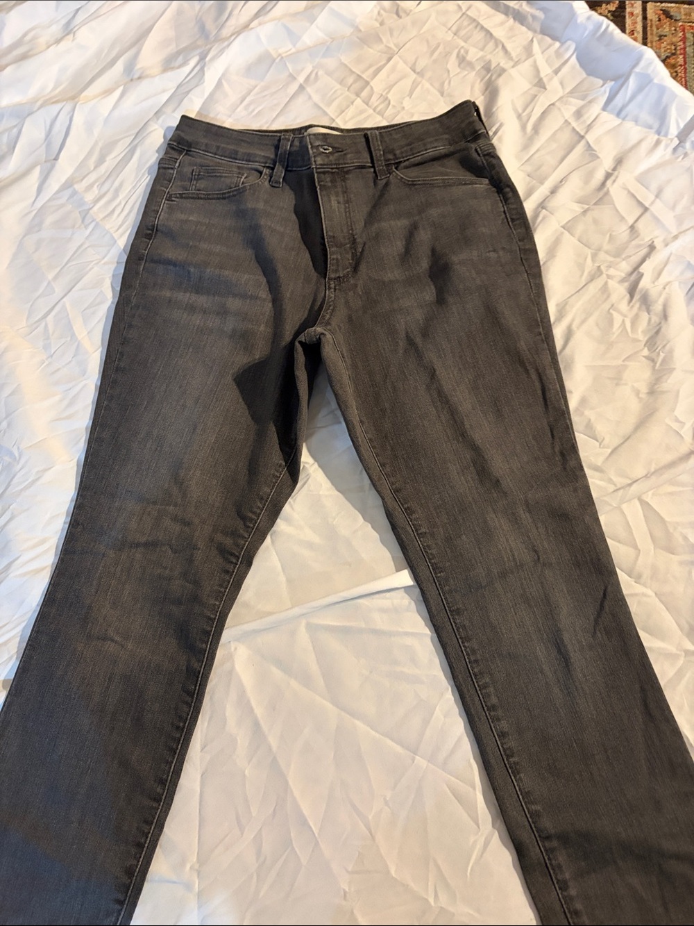 High Rise Slim Straight Jeans in Charcoal Gray